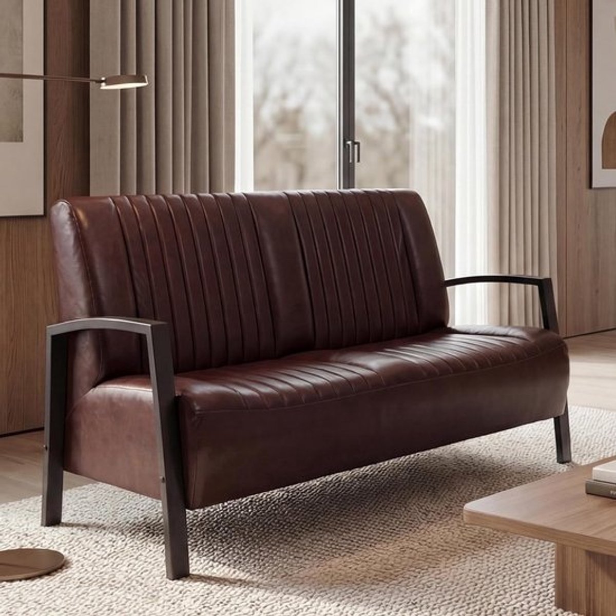 Industrieel Design 2-zitsbank van Kunstleer in Vintage Bruin