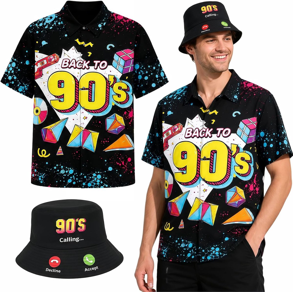 80/90-outfit voor heren, jaren 80/90, retro, workout, trainingspak, kostuumfeest, Halloween, carnaval, jaren kostuum, retroshirts, bucket hoeden, disco, hiphop-kleding