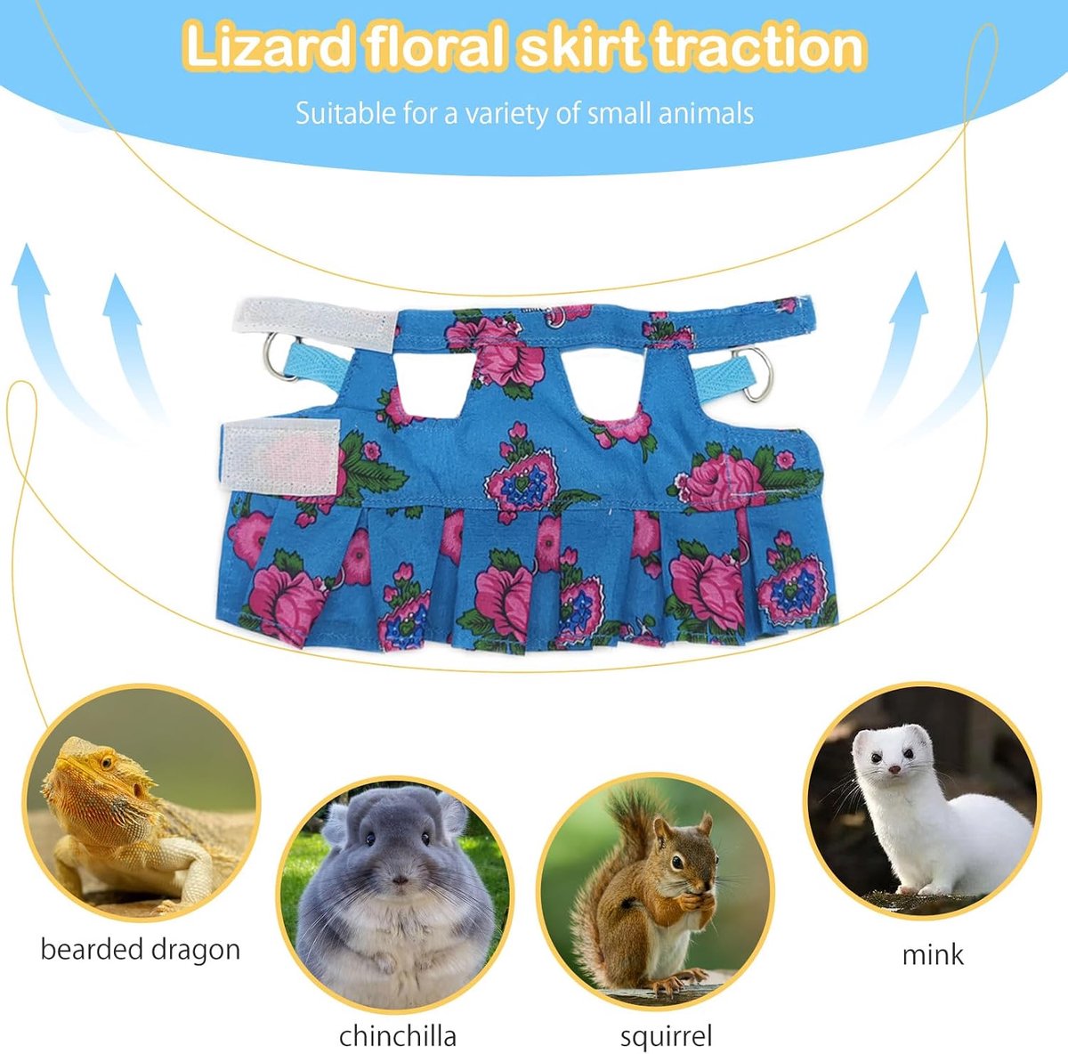 3-pack hagedis harnas jurk en riem, verstelbare hamster fret harnas en riem set, anti-trek wandelvest voor hagedis kleine dieren gekko kameleon (blauw, M)