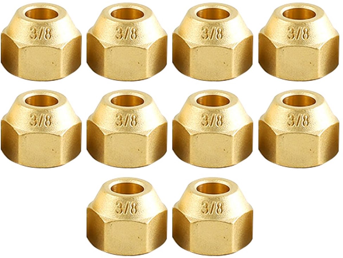 10 stuks 3/8 inch moeren voor koperen buizen van airconditioning, messing schroefverbindingen, moeren voor koperen buizen van airconditioning, kogelmoeren voor brandstof, olie, gas en luchtleidingen