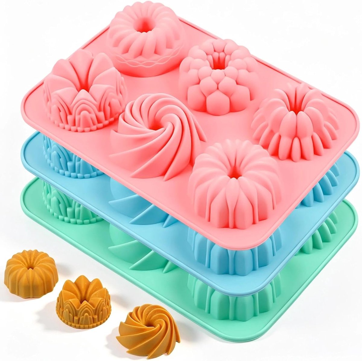 3 stuks siliconen gugelhupvorm, 6 patronen, voor cake & pudding