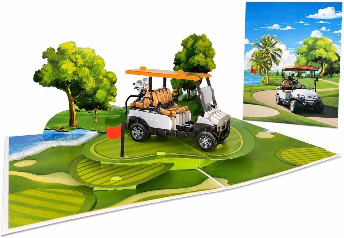 3D pop-up golfkaart, verjaardagskaart met golfbaanmotief, cadeaukaart voor golfers, cadeaubon