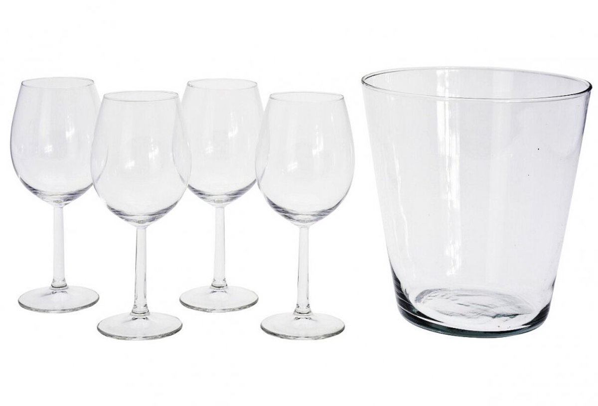 Wijnglazen + koeler, set van 5 stuks