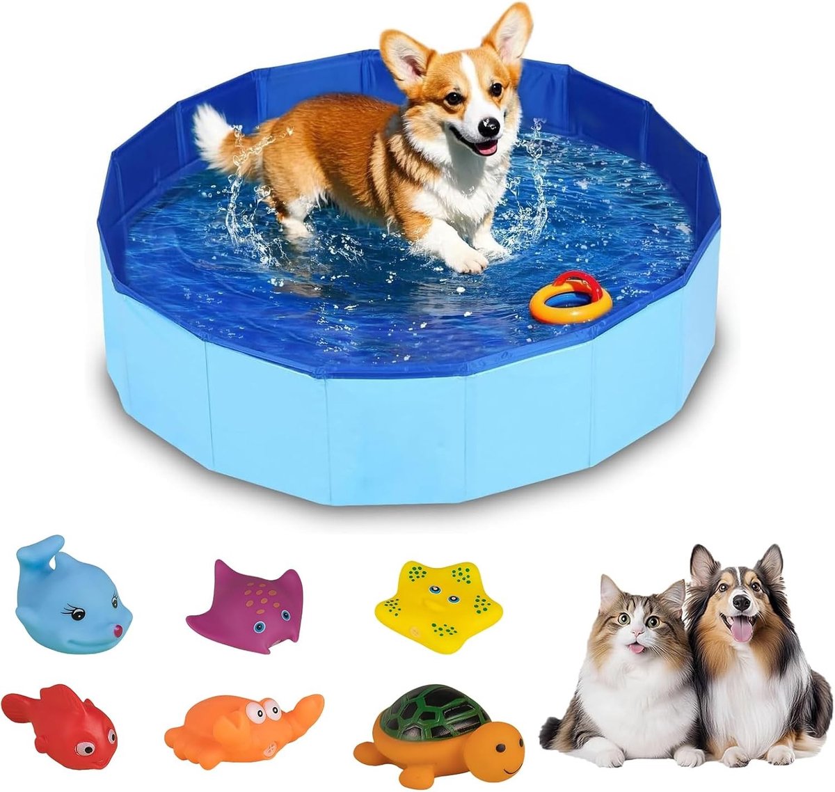 Opvouwbaar en Draagbaar Hondenbad voor Honden en Katten, Inclusief Afvoer, Ideaal voor Warm Weer en Buitenactiviteiten (50 x 10 cm)