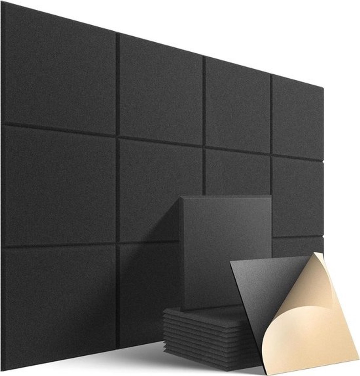Zelfklevende akoestische panelen - 12-delige set - geluidsabsorberend - hoge dichtheid - wanddecoratie en behandeling - afgeschuinde rand - grijs (30x30x09 cm)