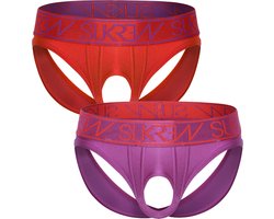 SUKREW U-Style V-Brief Multipack 1x Vermilion + 1x Eminence - MAAT L - Erotisch Heren Ondergoed - Slip voor Man - Sexy mannen Slip