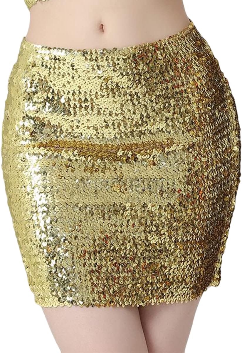 Paillettenrok voor dames, funkle rekbare bodycon-glitterrok, glanzende korte heupwikkelrok, minirok voor party, cocktailjurk, performance kostuum