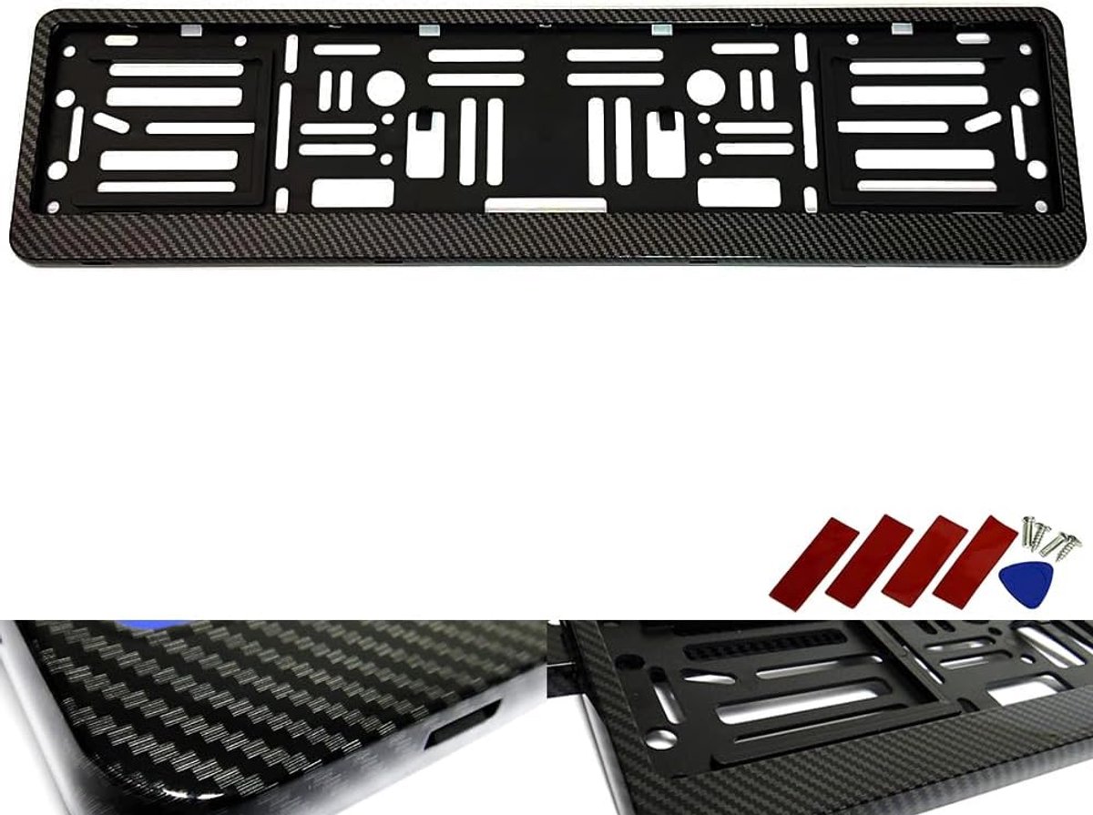 1x Zwarte Hydrografische Koolstofvezel Fiber NL EU Auto Licentie Registratie Nummerplaat Houder Surround Frame