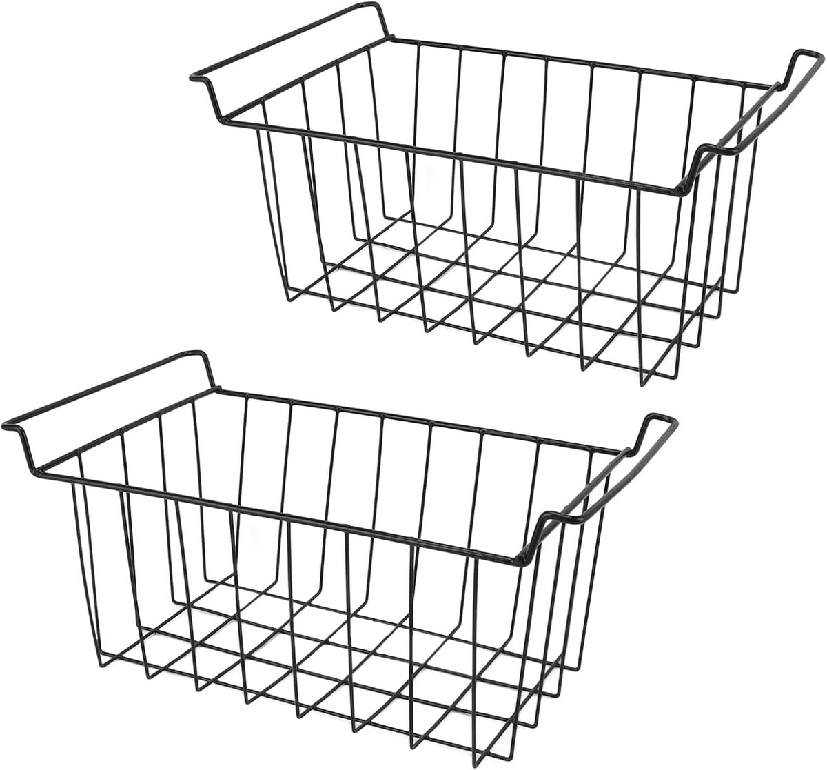 2 Stuks Vriesmanden voor Vrieskist, PE-gecoate Metalen Draadmanden voor Vrieskist, Vriezerorganisatie-accessoires, Zwart (L 42,5 cm X B 24,5 cm X H 20 cm)