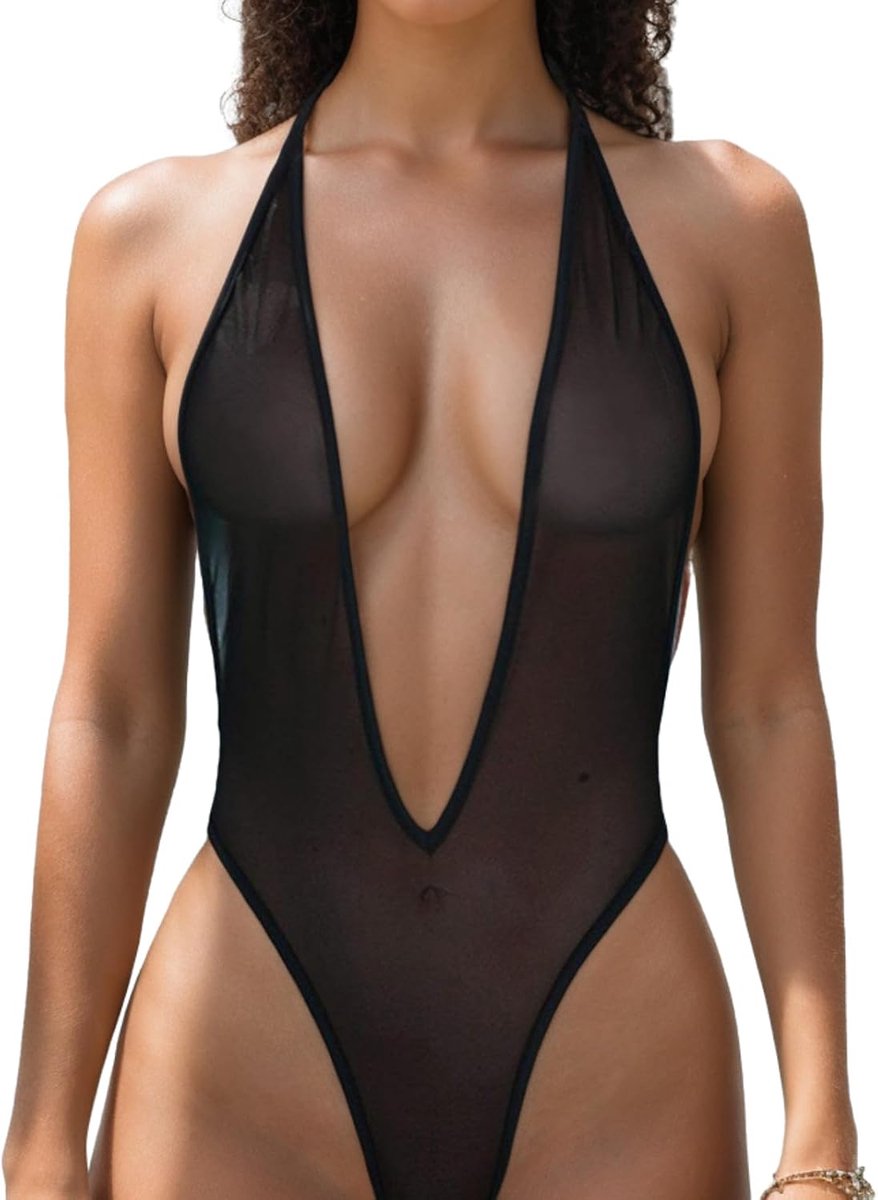 Badpak voor dames, bodyhouder, eendelig, diepe V-hals