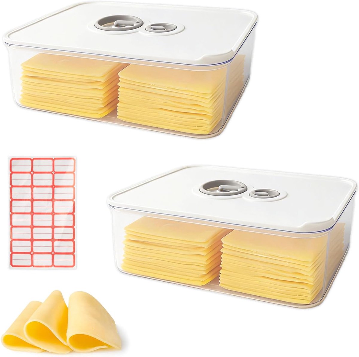 Koelkast met deksel en timer, 2 stuks 1250 ml kaasdoos