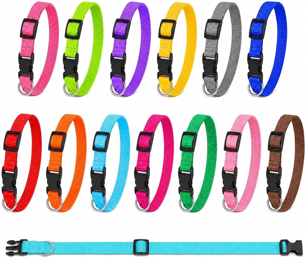 Halsbanden in 14 kleuren, verstelbare nylon huisdierhalsband, 17-26 cm, voor kleine honden, kittens, pasgeboren puppy's, fokkers, huishouden en dagelijkse herkenning