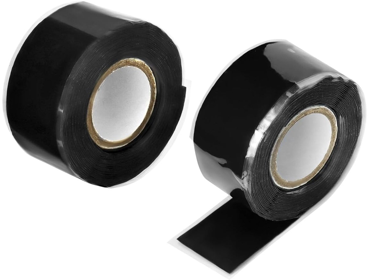 2 rollen zelflassende siliconentape 25 mm x 3 m, waterdichte isolatietape voor het repareren van leidingslangen, elektrische kabels en meer - zwart