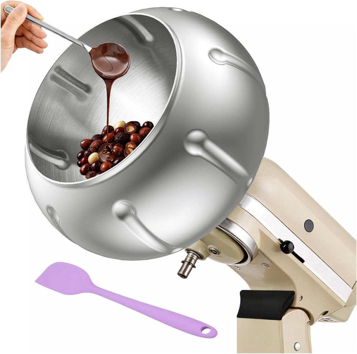 Machine Opzetstuk RVS voor KitchenAid 4.5QT & 5QT Tilt-Head Stand Mixers van MMOBIEL – Coating Machine Accessoire voor Gelijkmatig Gecoate Noten, Chocolade, Gevriesdroogd Fruit & Snacks