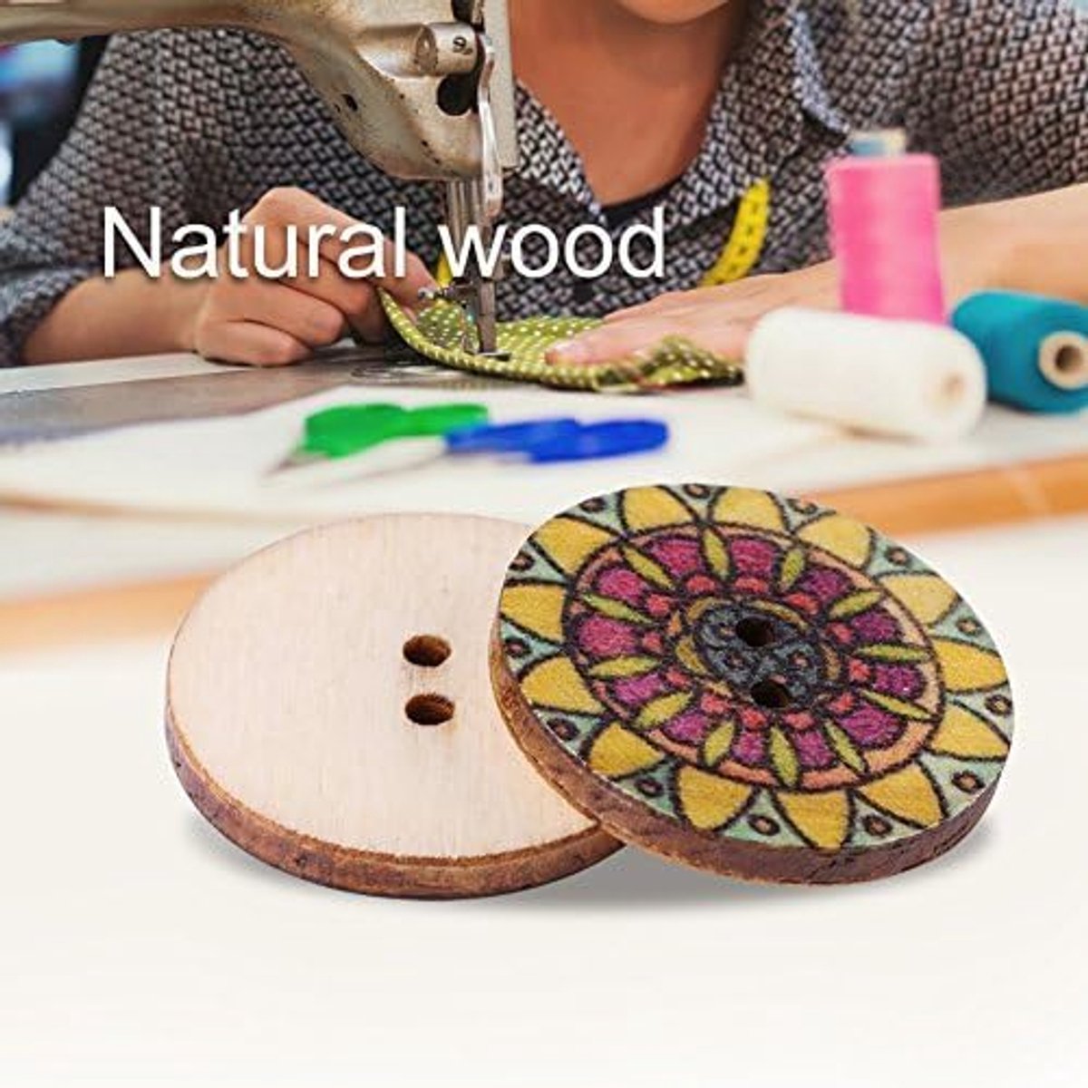 100st houten knop/knoppen voor naaien en knutselen, 25mm gemengd patroon rond hout vintage handgemaakte scrapbooking diy