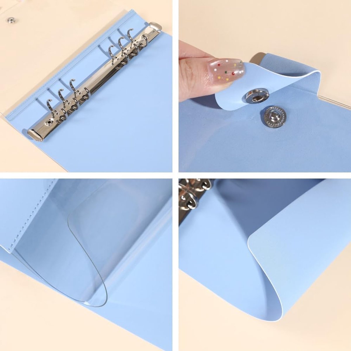 Ringmap, 2 stuks waterdichte A5-organizer, 6 ringmappen, navulbaar notitieboek (binnenpapier niet inbegrepen), voor school en thuiskantoor (blauw, groen)