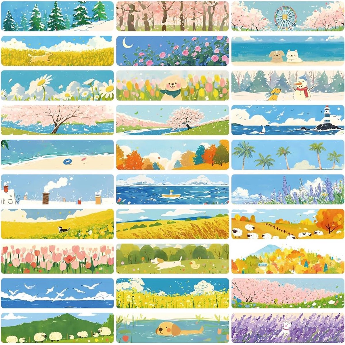 Landschap, 30 stuks, voor scholieren en kinderen, natuurafbeeldingen voor het markeren van pagina's en herinneringen, ideaal als cadeau aan het einde van het schooljaar