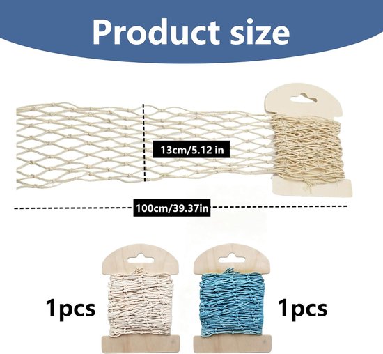 Visnet, 2 stuks, 100 x 13 cm, wanddecoratie net — afbeelding 2