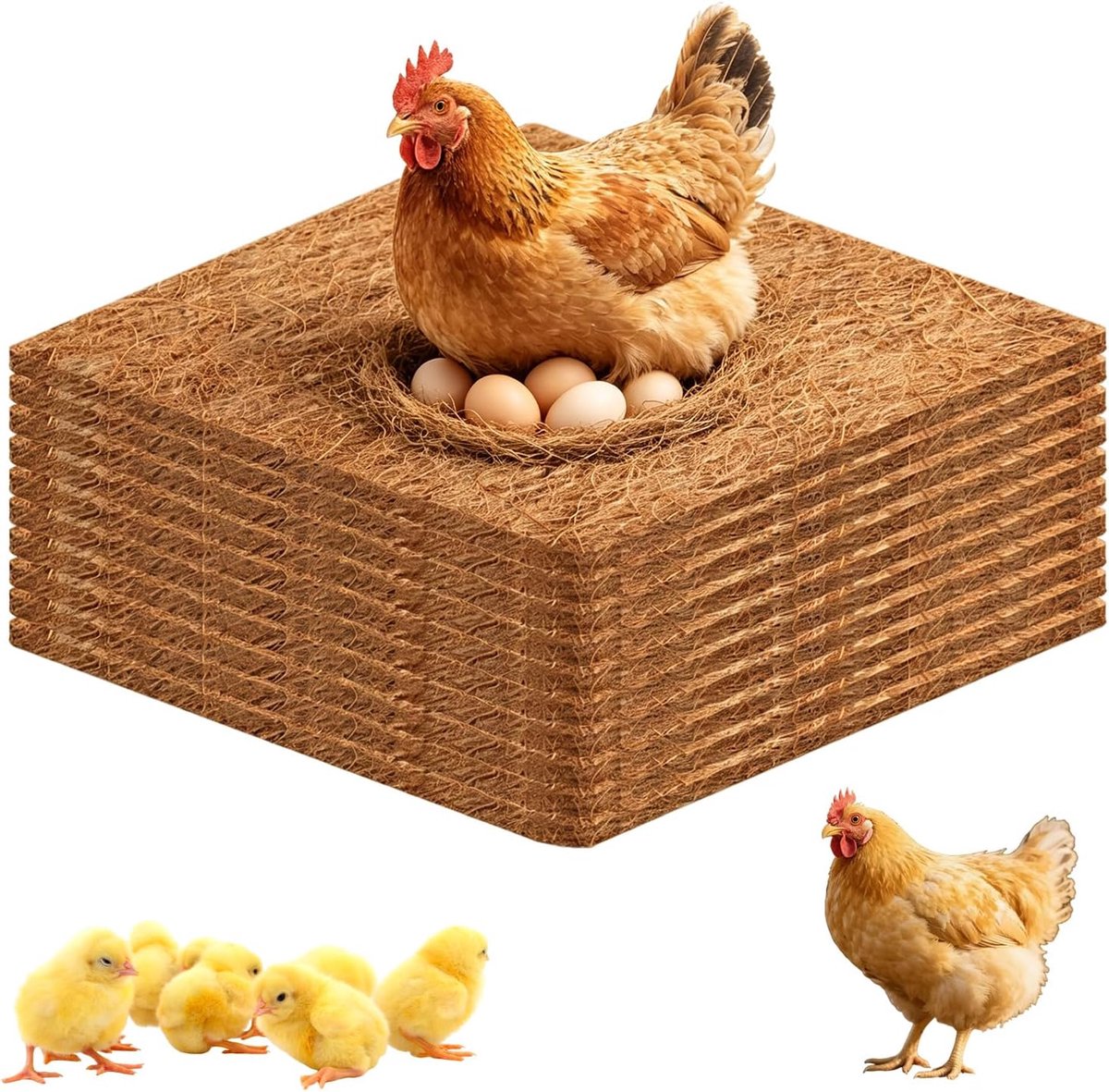 10 stuks kippennestonderleggers, kokosmat, herbruikbare nestmatten, kippenhok, accessoires voor het kippenhok (20 x 20 cm)