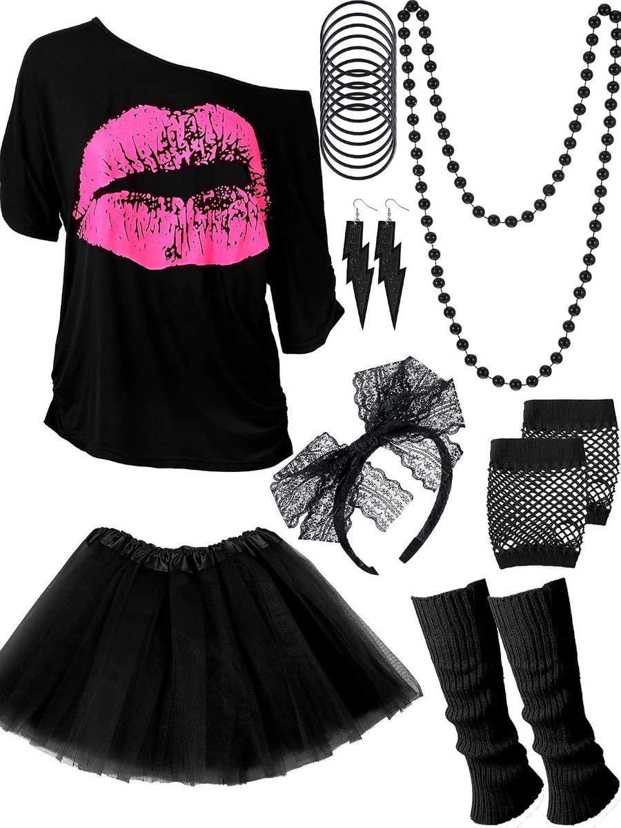 80 Outfit Kostuum Accessoires voor Vrouwen Neon T Shirt Tutu Rok voor Halloween