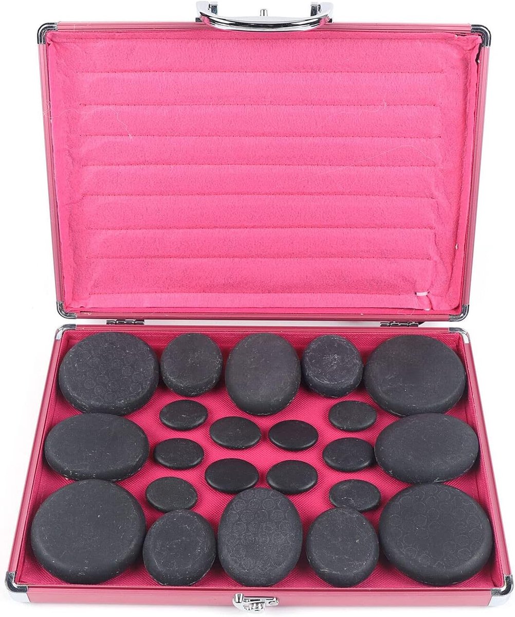 Massagestenen set edelsteen spa steen basalt voet massage verwarming hete olie pedicure stenen warmte heater boog kit voor lichaamsmassage verwarmingsbox basaltstenen in verwarmingskoffer kruidenolie geurkaarsen massageset