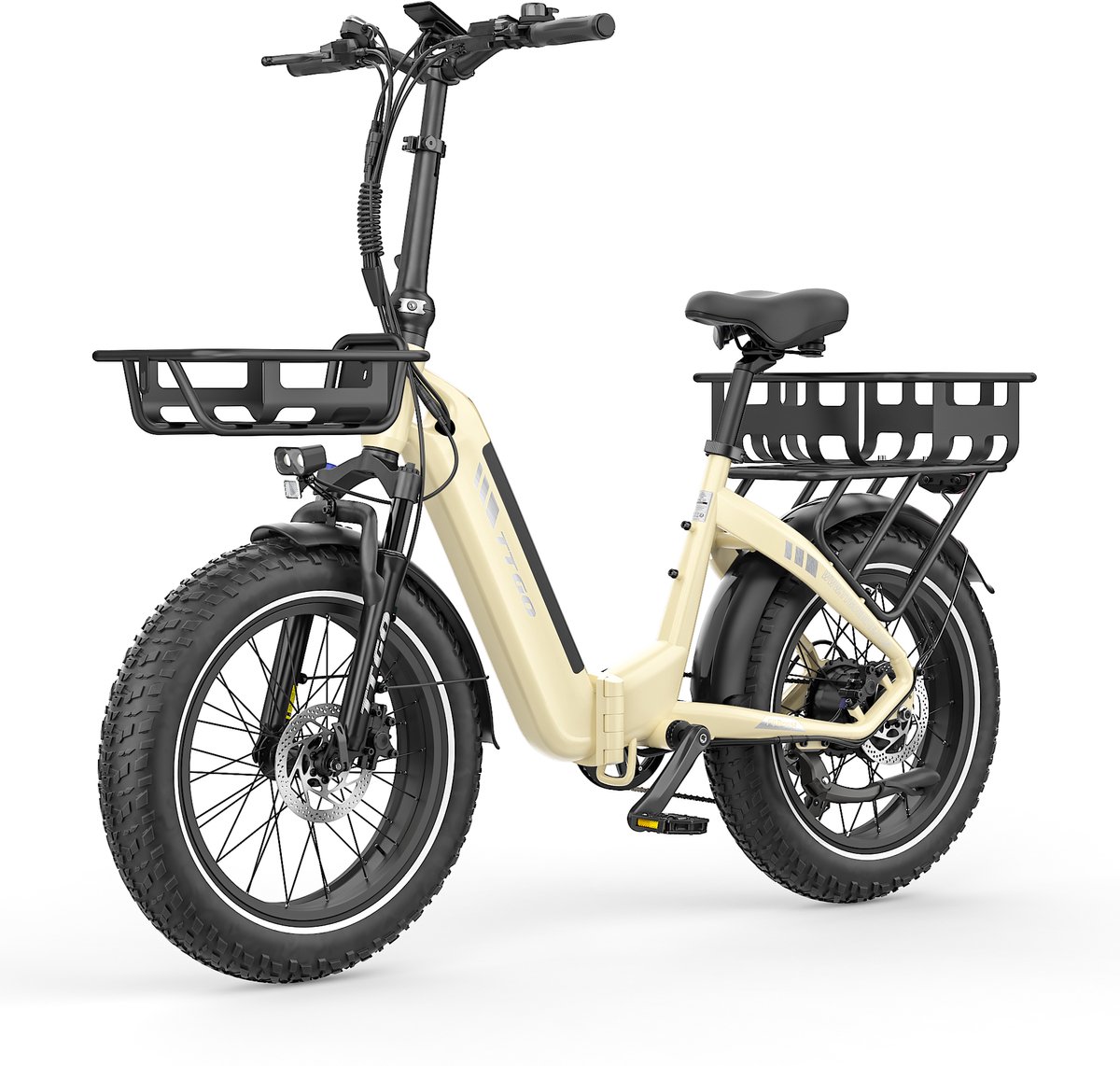 20*4.0" Elektrische vouwfietsen- 48V18Ah LithiumAccu – 70Nm Elektrische Fiets –met voorkorf en achterkorf –Actieradius tot 140 km – Shimano 7 Versnellingen – Hydraulische Schijfremmen –Aluminium –250W Motor –Krachtsensor–Elektrische Stadsfiets–Wit