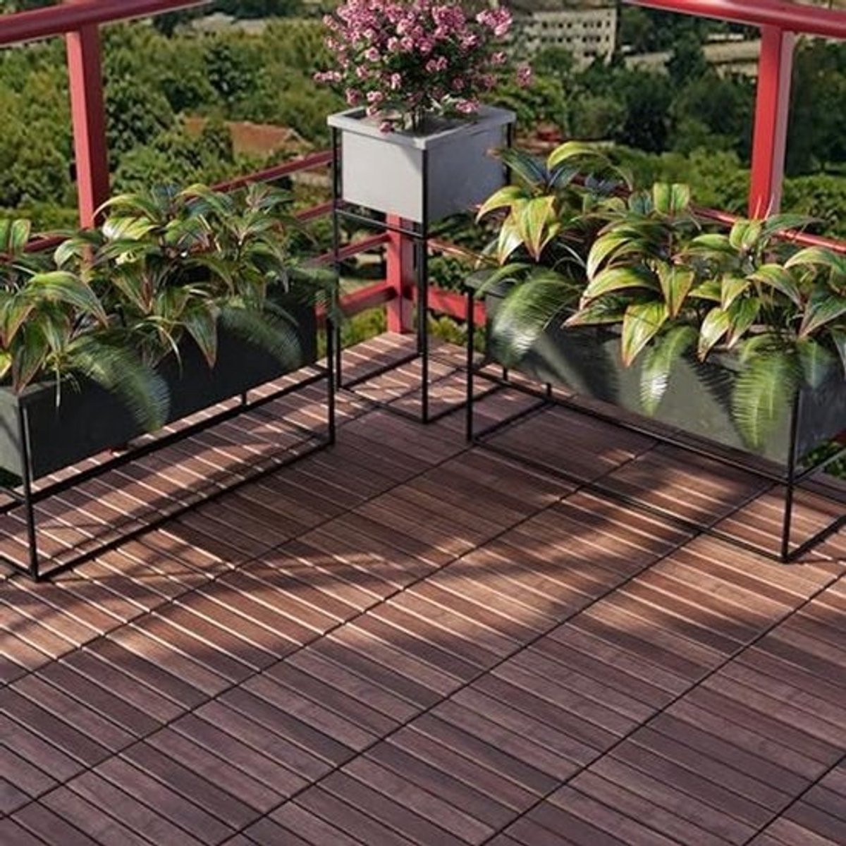 casa.pro Terrastegels Alliste kliktegels 30x30 cm set van 10 stuks 6 latten balkon tuin waterafstotend weerbestendig bruin