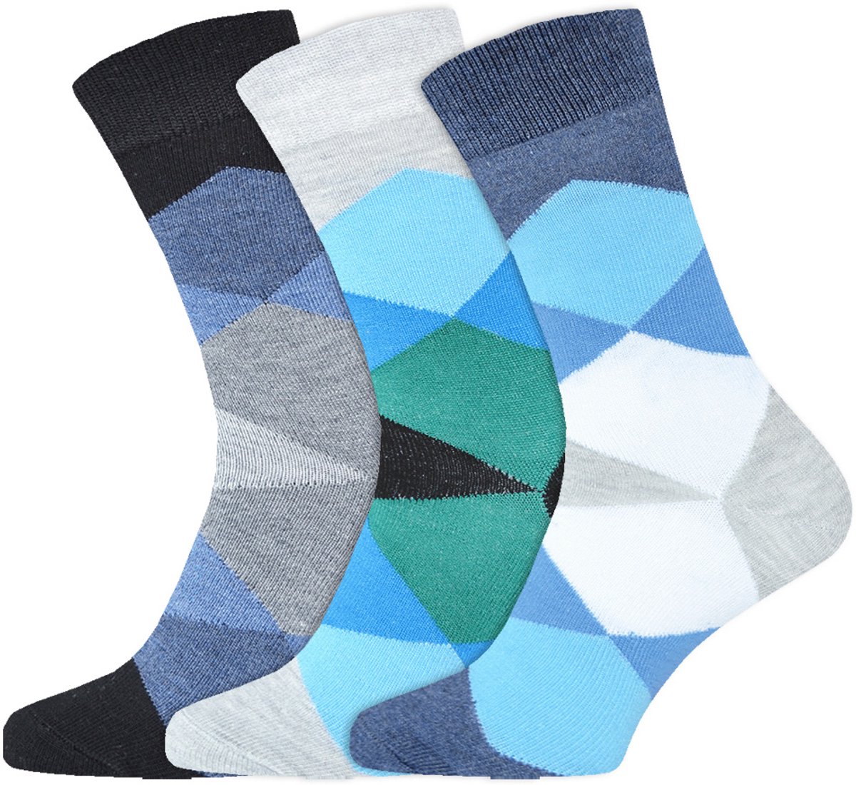 Geruite Herensokken | Katoen | Merk: Gianvaglia | Kleur: Blauw | Maat: 39-42/ 43-46 | 3 Paar