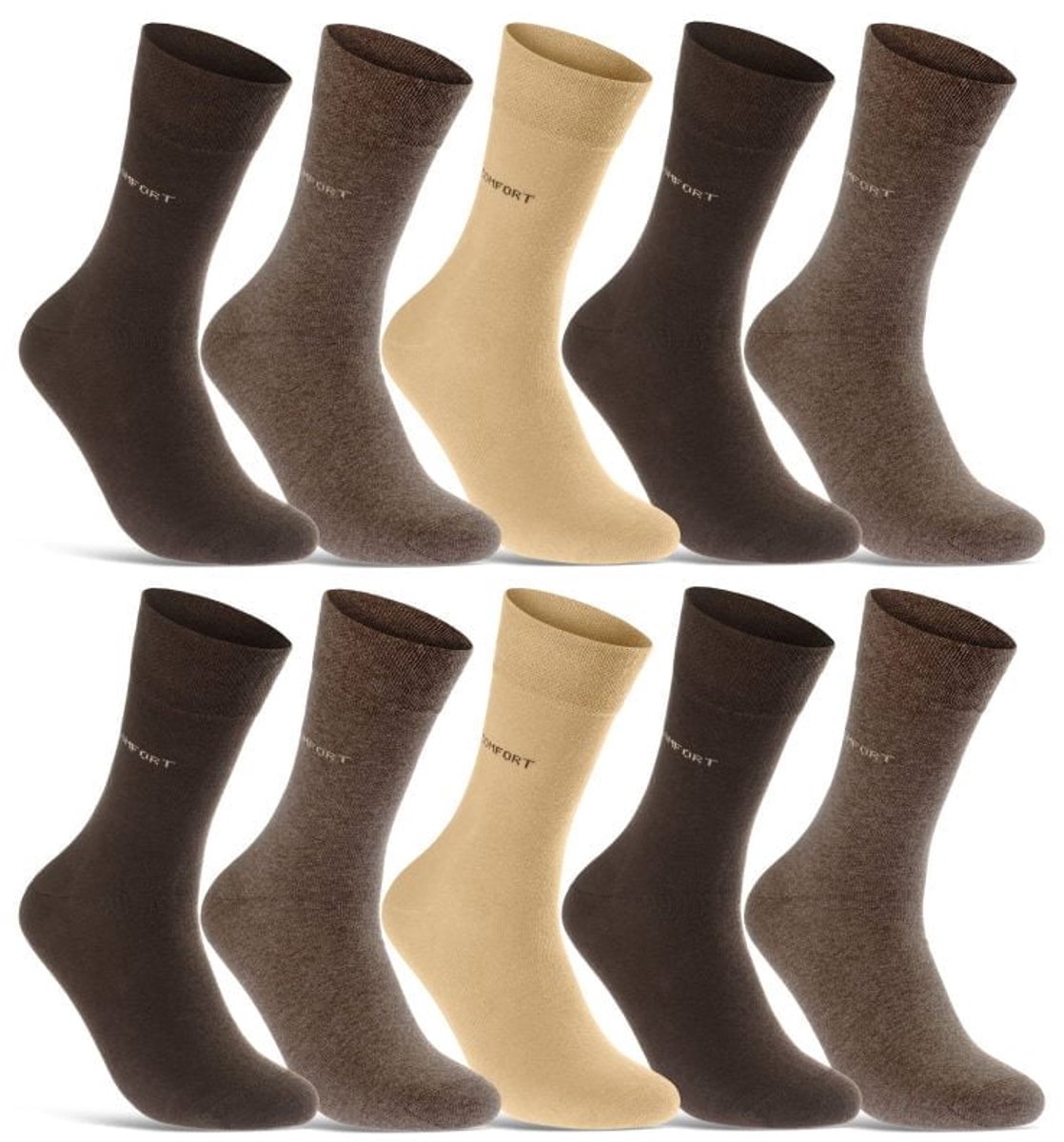 Naft | Sokken Zonder Knellende Boord | Naadloos | Bruin | 12-Pack | Maat 35-50