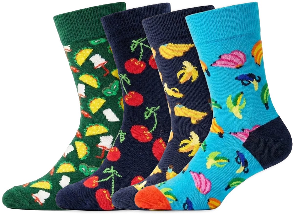 4 Paar – Happy Socks – Thema Eten – Kinderen - 4 Tot 6 Jaar – Katoen – Diverse Kleuren