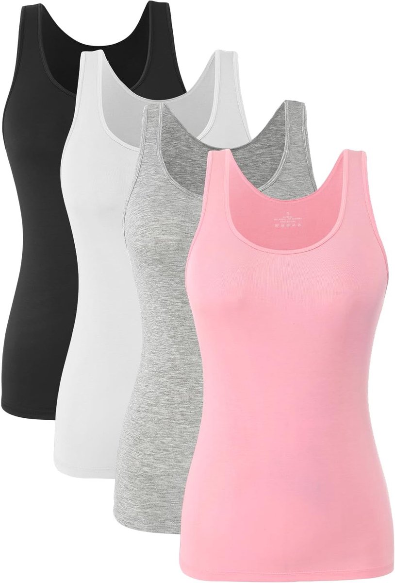 Stretch onderhemd voor dames, basic tanktops, workout, onderhemden, tops, 4-pack