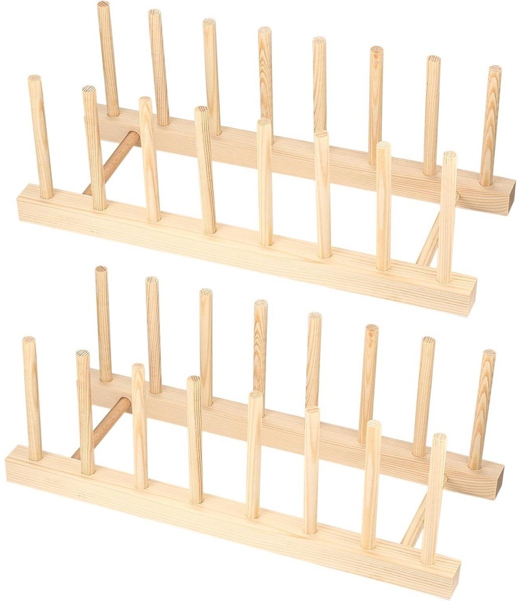 SSTRWGOOD 2 Stuks Afdruiprekken - Houten Serviesdroger - Bordendroger met Afmetingen 31x13x10cm - Makkelijk in Gebruik en Eenvoudig Schoon te Maken - Geschikt voor Borden, Kopjes en Bestek - Duurzaam Hout