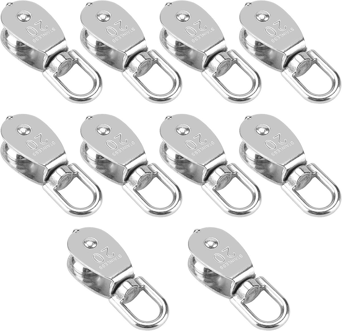 Set van 10 stuks 20mm kabelpulley van roestvrij staal, met een draagvermogen van 75 kg, ideaal voor hijstoepassingen en kabelsystemen