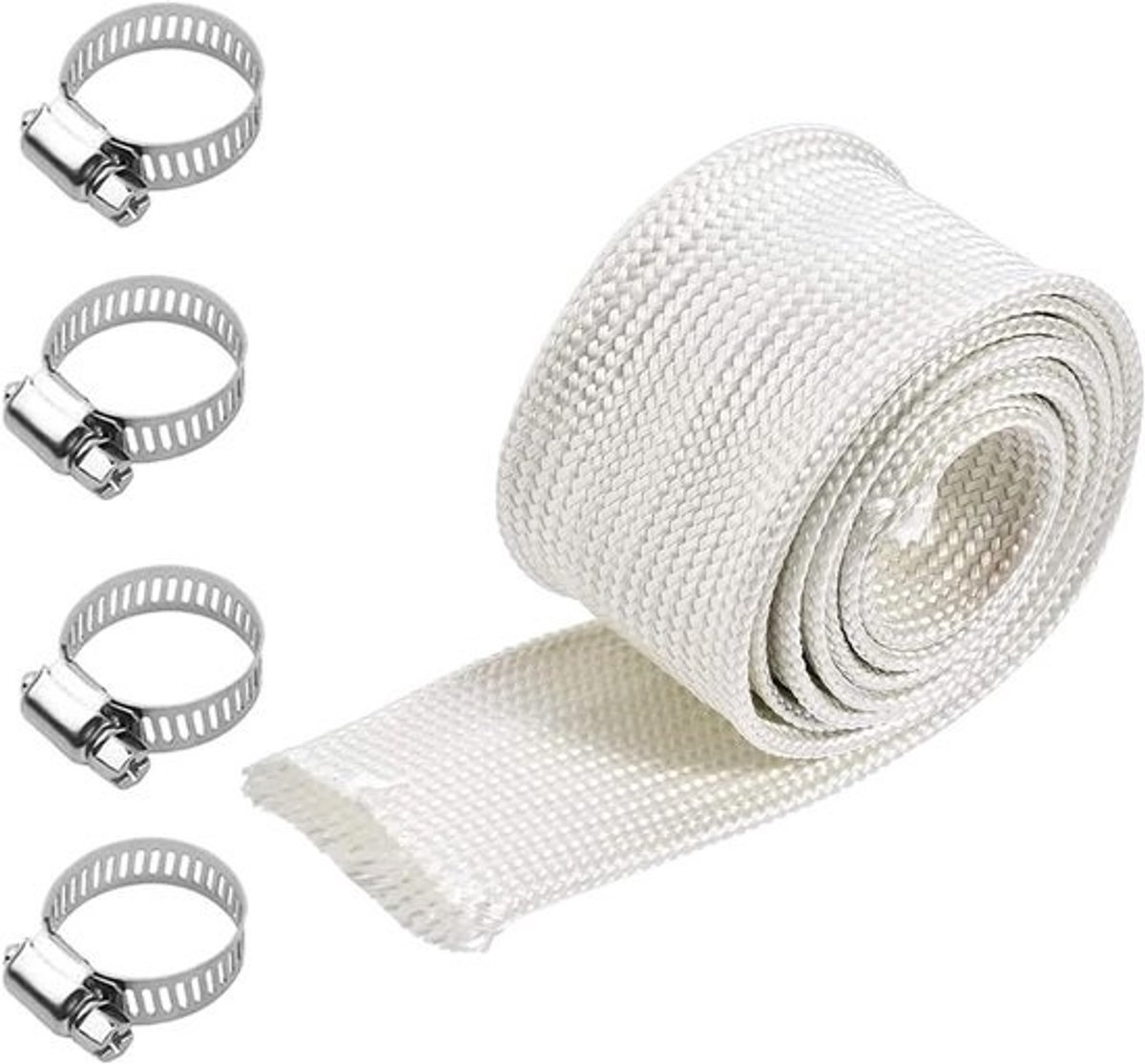 Afgasslang - isolatie 25 mm - titanium hittebeschermingsslang tot 1200 °C - isolatie hittebeschermingsslang - glasvezel uitlaatbescherming met 4 clips voor stroomgenerator - noodstroomaggregaat - hittebestendig - glasvezel isolatie