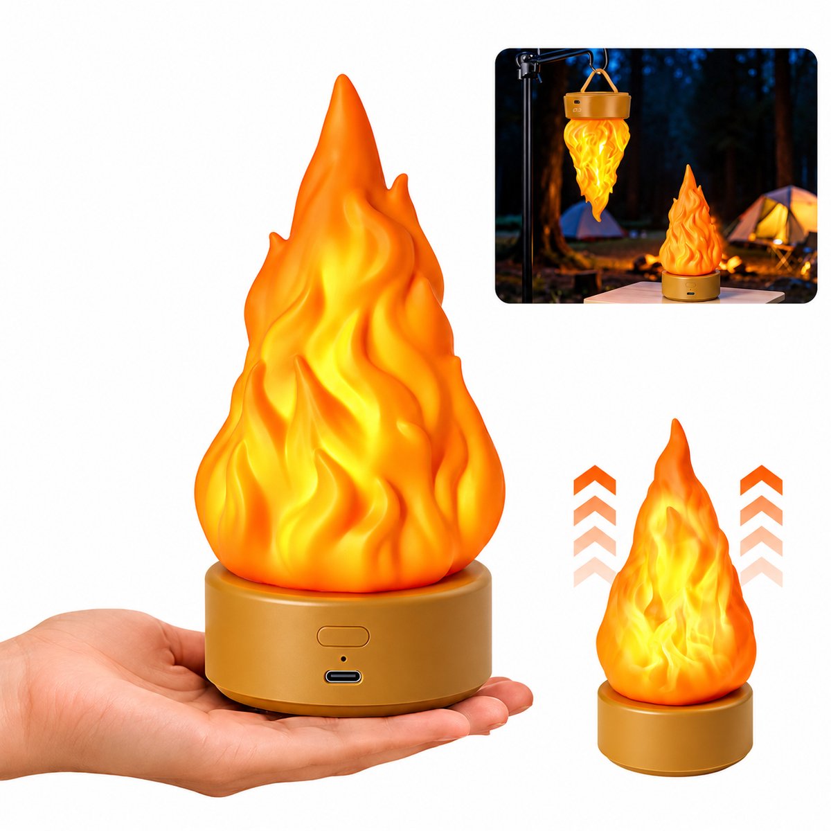 Vlamlamp - Oplaadbare LED nachtlamp met realistisch vlameffect en 3 lichtstanden - USB-oplaadbare tafellamp voor sfeerverlichting thuis en op de camping - Halloween - Halloween decoratie
