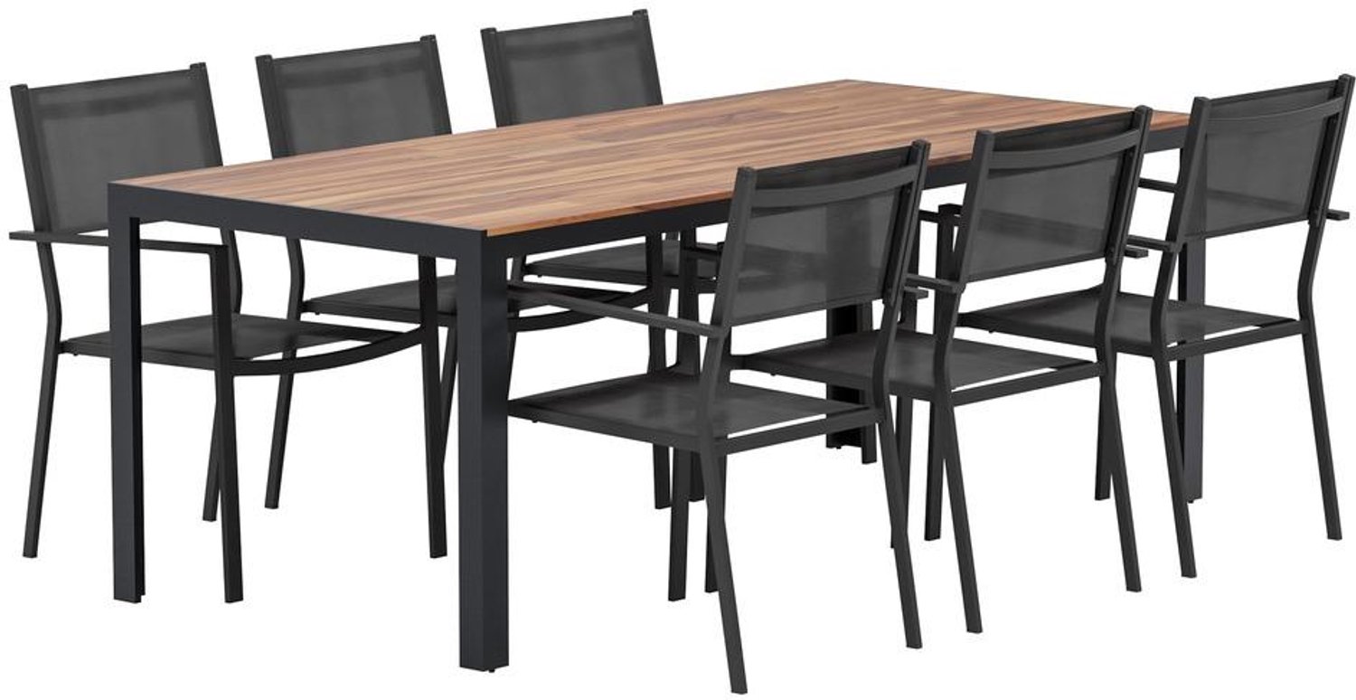 Svea Loyd rechthoekige eettafel - naturel + 6x Jami eetkamerstoelen - zwart