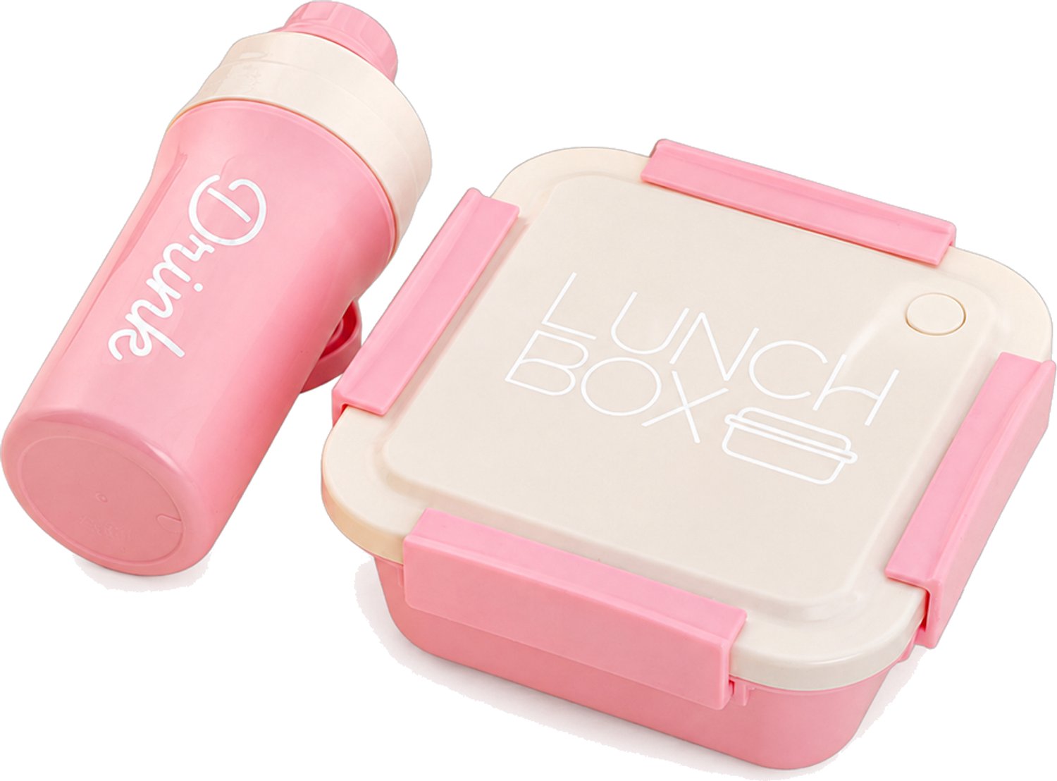 Broodtrommel met drinkbeker, vierkant model in roze