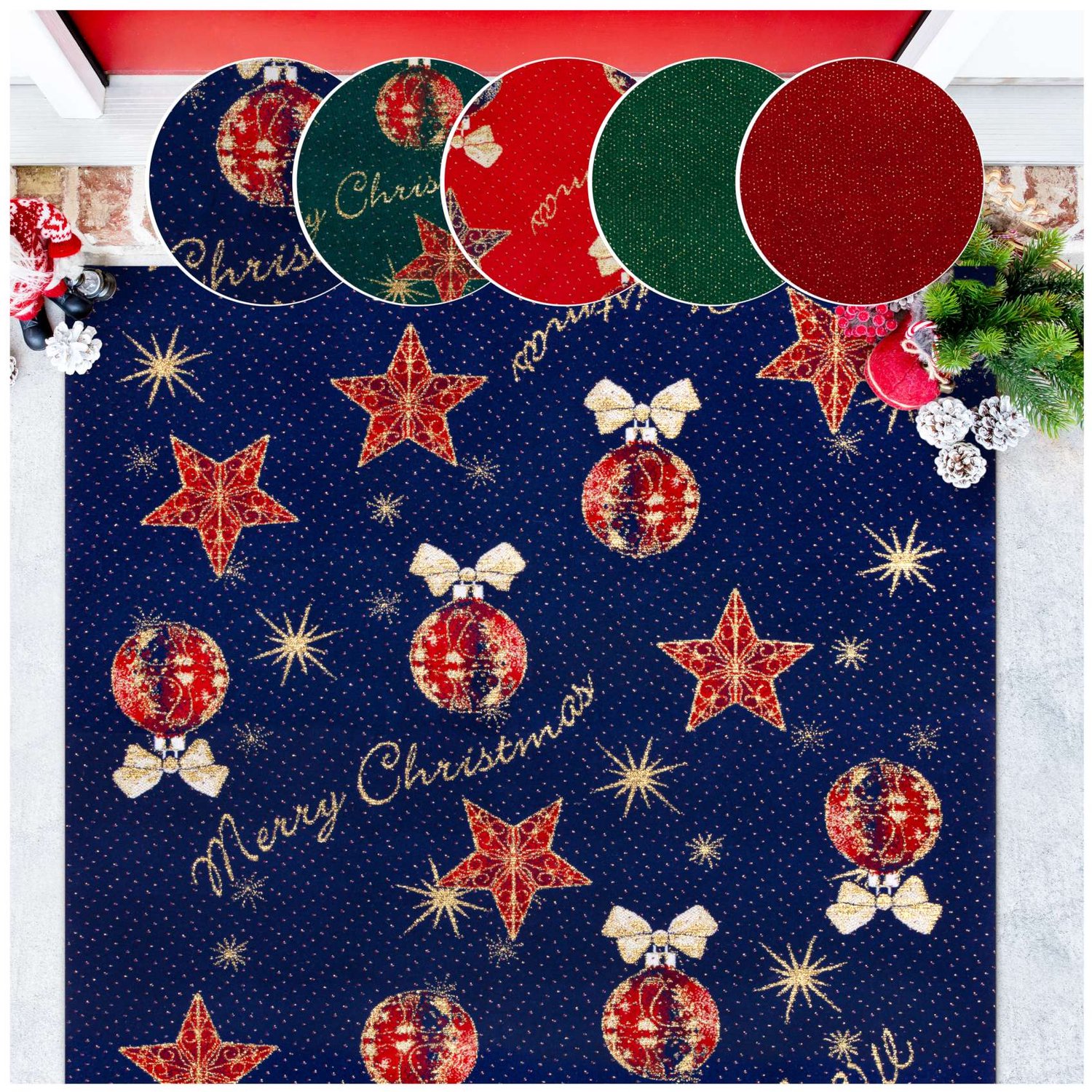ANRO Merry Christmas Kerstloper Blauw 100x450 cm - Glitter - Antislip