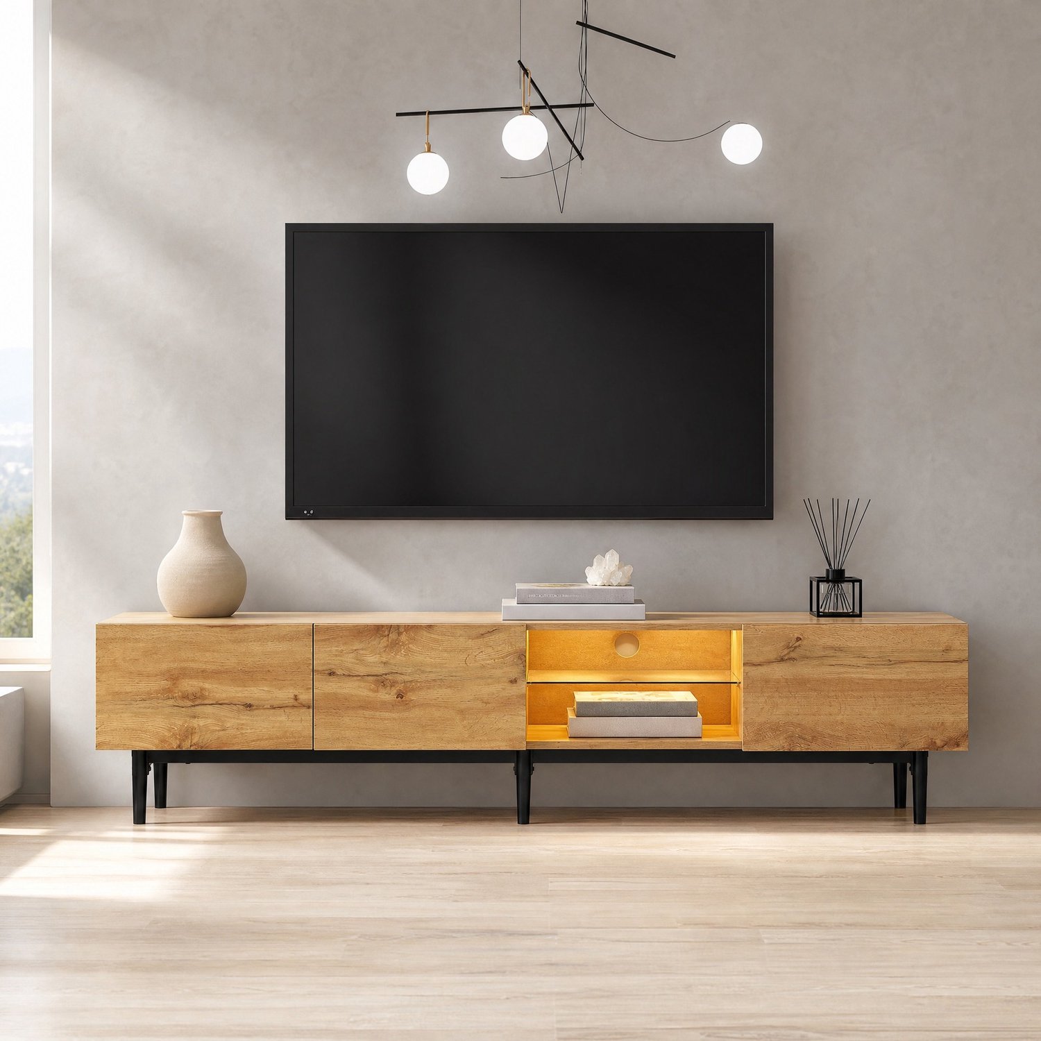 TV-meubel 175 x 31 x 41 cm - LED met app-bediening - MDF - licht eiken