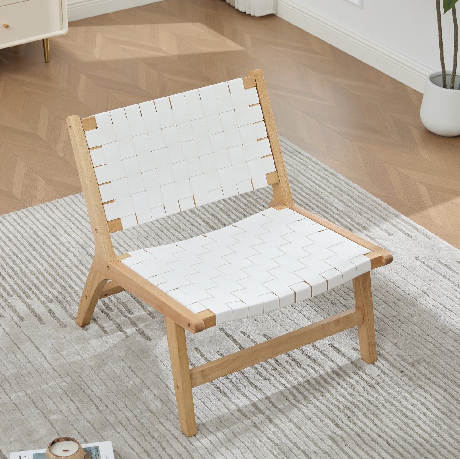 CHICFURN Fauteuil - Geweven PU-zitting - Zonder armleuningen - Wit