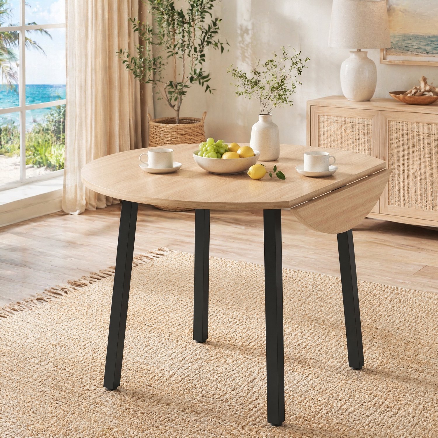 Maisentiel Ronde klapbare eettafel 100 cm voor 2-4 personen, MDF en metaal, eikenkleur