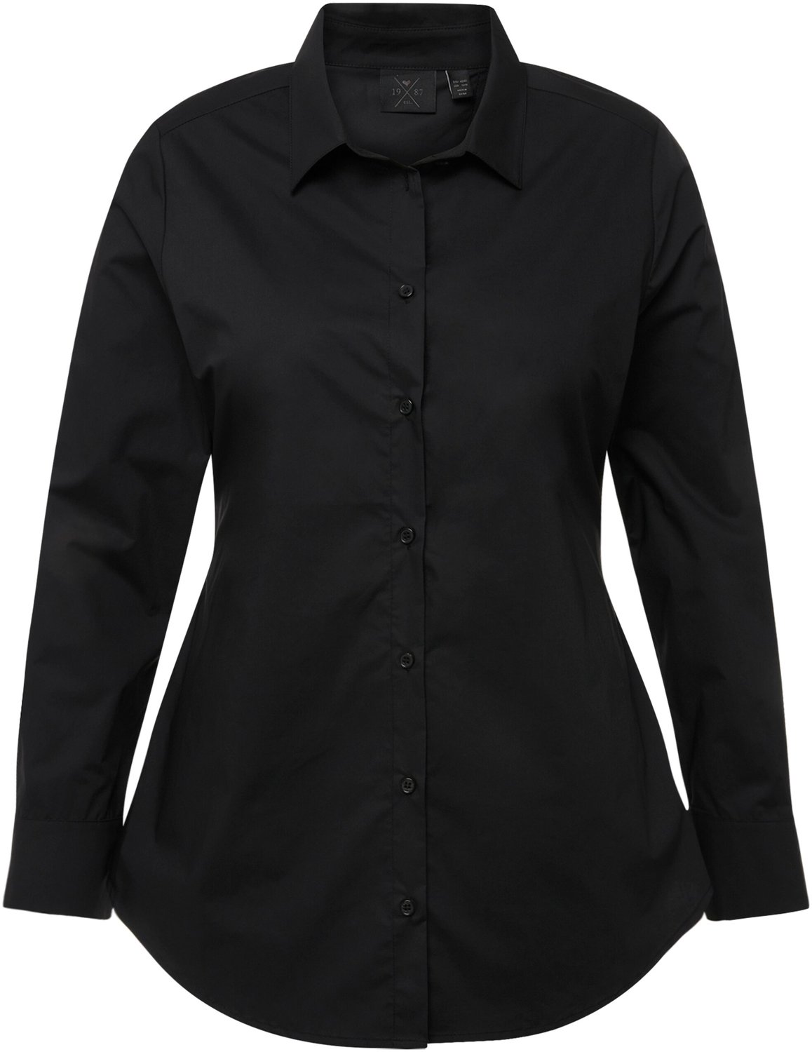 Ulla Popken - Dames - Blouse papertouch cut-out op de rug opstaande kraag - Zwart - Maat 46+