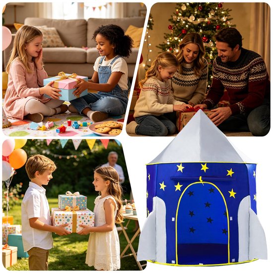 Kinderspeeltent - Rakettent - Babytent voor binnen - Blauwe ruimtecapsuletent - Cadeau voor kinderen - Feestdecoratie — afbeelding 3