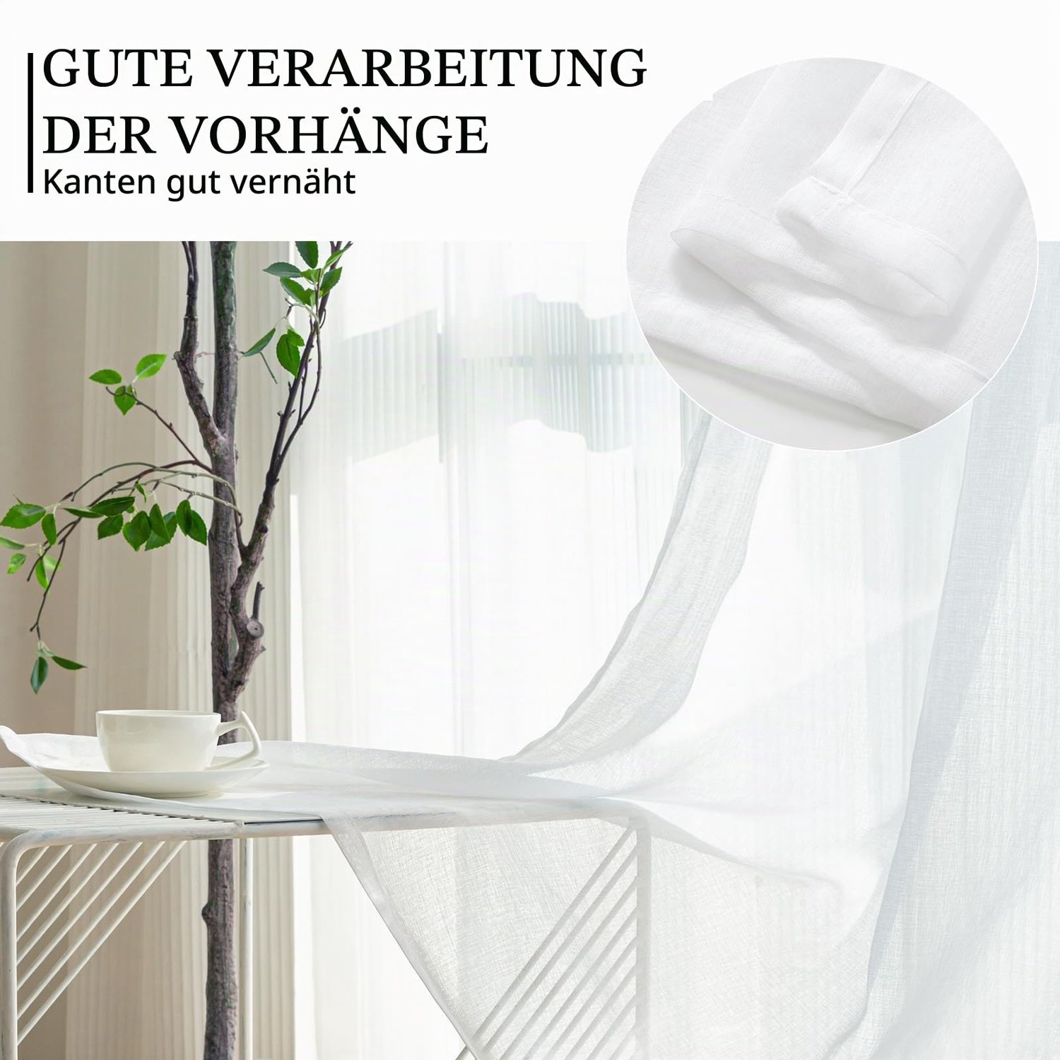 Gordijn - Met plooiband en lussen - Voor slaapkamer en ruimteverdeler - 250 cm lang en 300 cm breed - Wit - 1 stuk