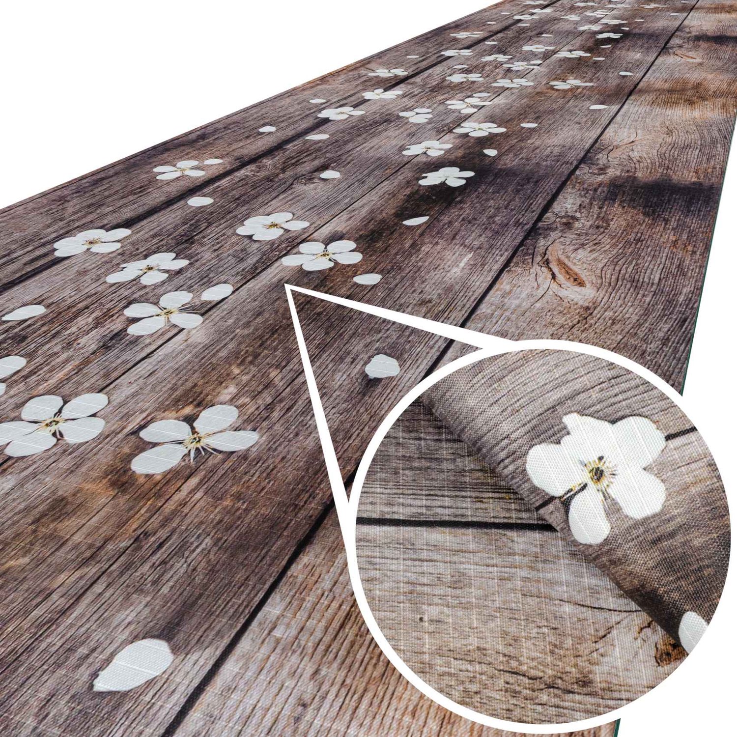 ANRO Keukenloper Lente Bloesem op Hout Bruin 350x52cm – Antislip Gangloper Tapijtloper 3 mm