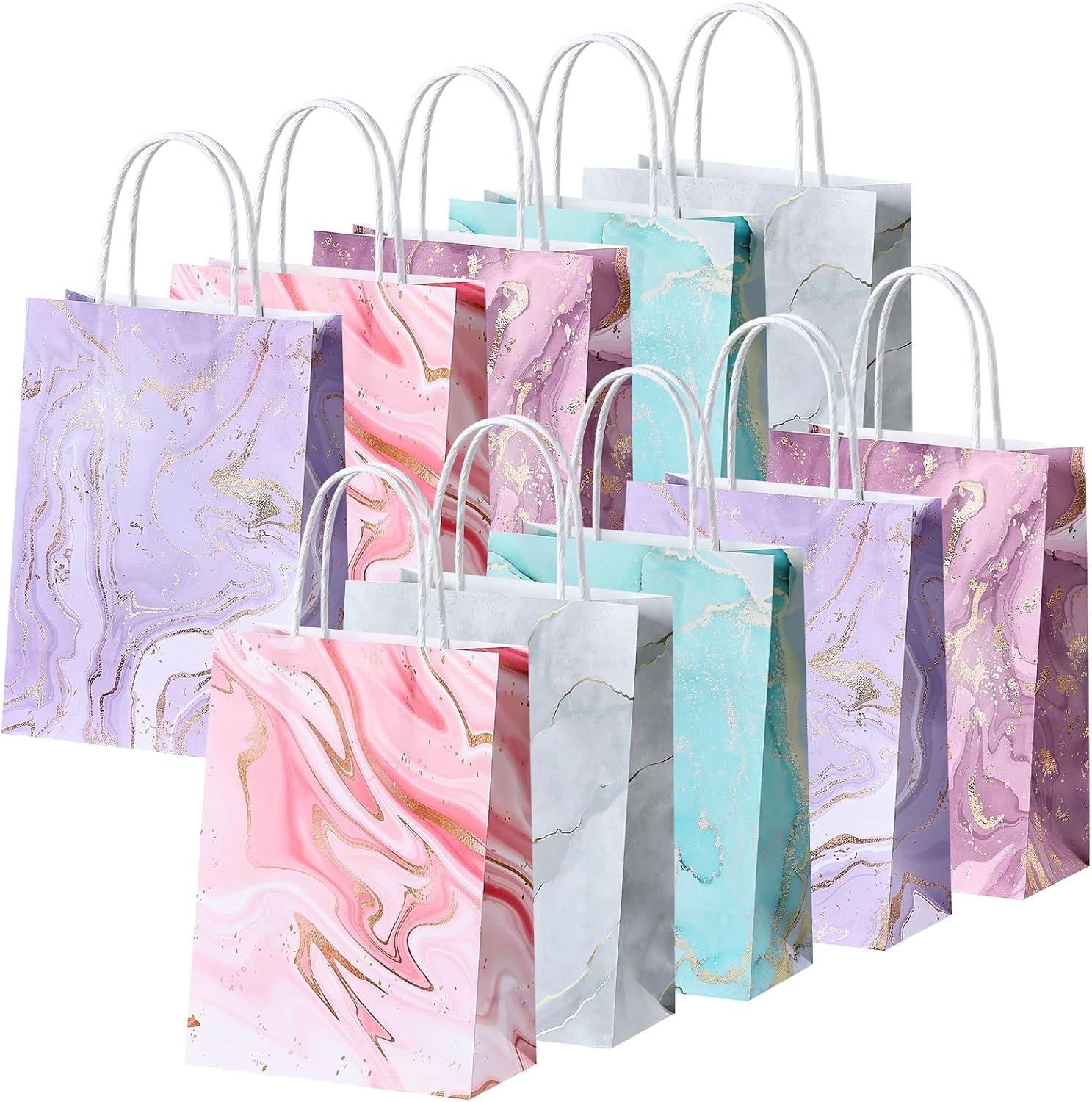 Papieren zakken 21x15x8 cm - kraftpapier met marmerpatroon - 10 stuks - milieuvriendelijke cadeautassen - ServiceTopper