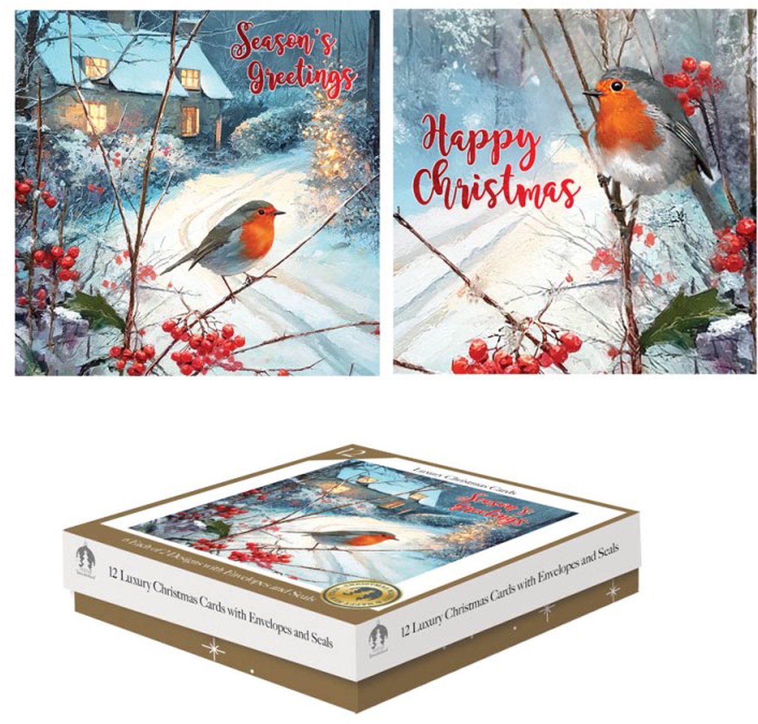 12 Luxe Kerstkaarten Vierkant Robin