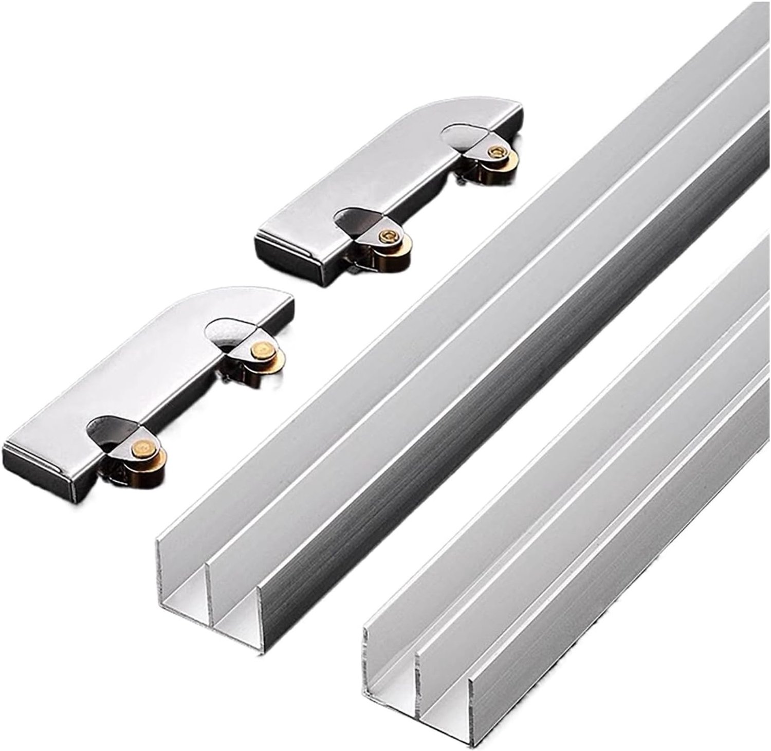 Dubbele Aluminium Schuifdeur Rail Kit voor Vitrinekasten en Display Kasten - Smooth Glide Schuifdeursysteem met Boven- en Onderrail en RVS Rollers voor Glazen en Houten Panelen (3-5mm) - Lengte 90cm (Zilver/Zilverkleurig)