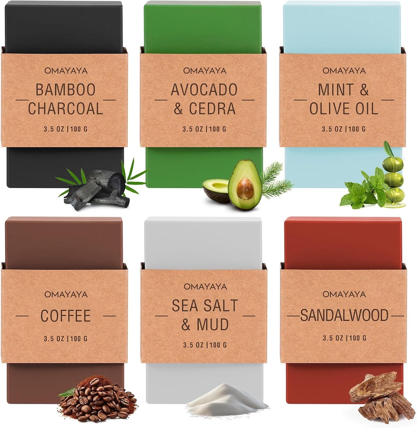 Natuurlijke Zeep Set voor Mannen, 6 x 100 g, Handgemaakte Zeep voor Gezicht, Lichaam en Handen, Perfecte Cadeaus voor Verjaardag, Vaderdag en Valentijnsdag