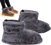 Elektrische Voetenwarmer - Extra snelle opwarming - 6 Warmtestanden - met Timer en Overhittingsbeveiliging - Voetenkruik - Verwarmingsmat - USB-Oplaadbare voetverwarmer - Pluchenschoenen voor Heren en Dames - 31 x 12 x 18 cm - Grijs -TENGYIF®